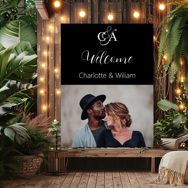 Black photo monogram wedding welcome sign (Creator Uploaded)