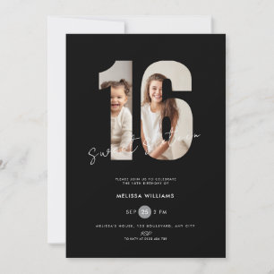 Black Photo Sweet 16th Birthday Invitation Girls