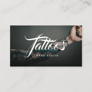 black photo tattoos script typography business card