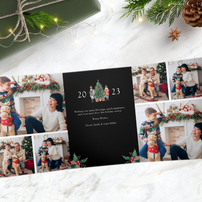 Black Photo Trifold Holiday Card (Nutcracker 2023 Black Photo Collage  Trifold Holiday Card)