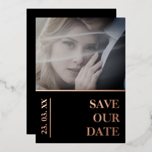 Black Photo Wedding Save the Date Rose Gold