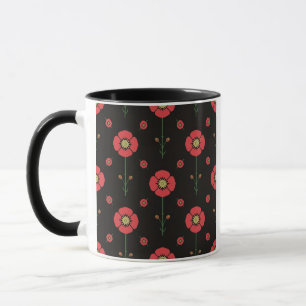Black Phulkari Poppy Floral Pattern Mug