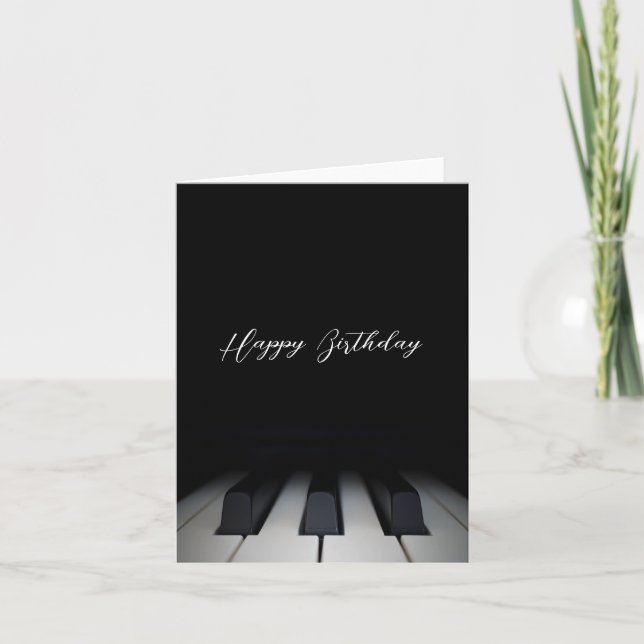 Black piano modern happy birthday card (Front)