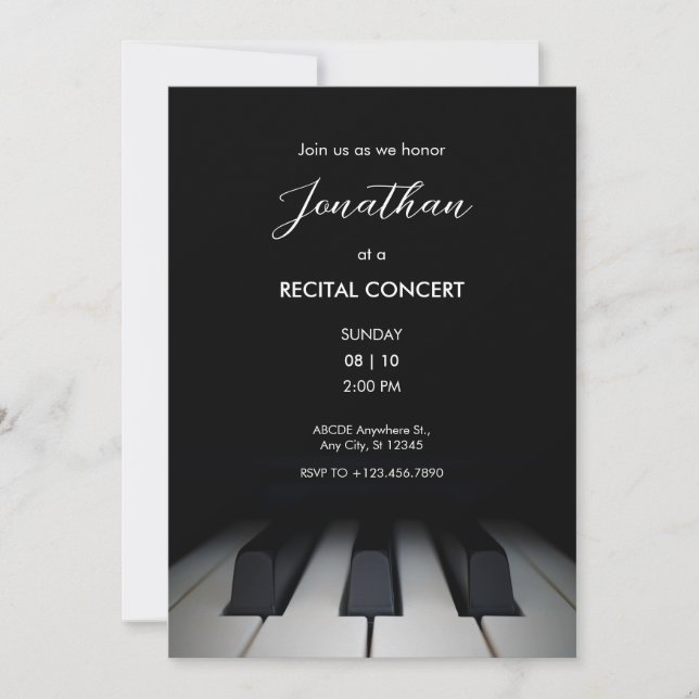 Black piano modern simple  invitation (Front)