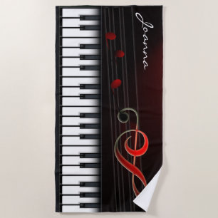 Black Piano With White Keyboard Beach Towel