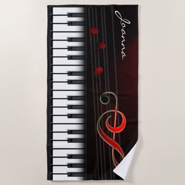 Black Piano With White Keyboard Beach Towel (Front)