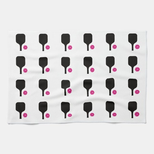 Black pickleball & pink balls towel (Horizontal)