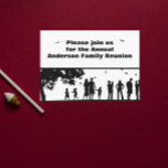 Black Picnic Graphic Family Reunion Invitation Postcard<br><div class="desc">A graphic of people at an outdoor picnic is displayed on a black and white postcard invitation.  Personalise the invitation with your own family name printed above the graphic and other reunion information on the reverse side.</div>