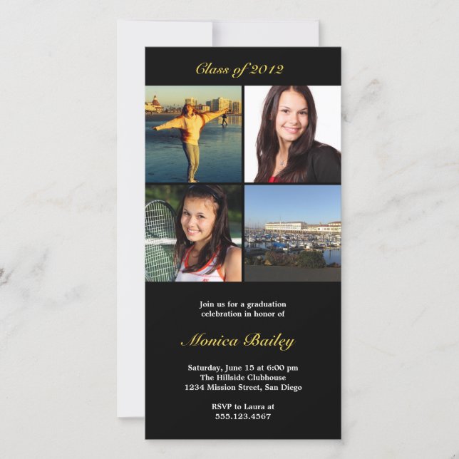 Black picture block graduation announcement invite (Front)