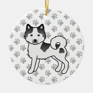 Black Piebald Alaskan Malamute Cute Cartoon Dog Ceramic Tree Decoration