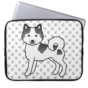 Black Piebald Alaskan Malamute Cute Cartoon Dog Laptop Sleeve