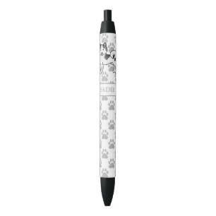 Black Piebald Alaskan Malamute Cute Dog & Name Ink Pen