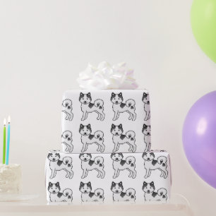 Black Piebald Alaskan Malamute Cute Dog Pattern Wrapping Paper