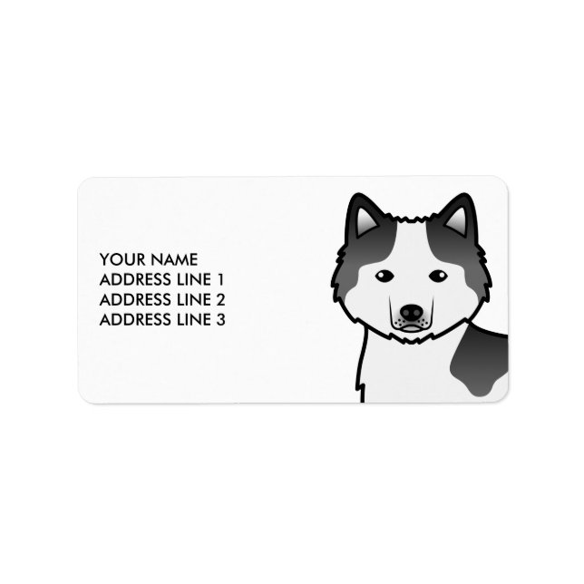 Black Piebald Alaskan Malamute Dog & Custom Text Label (Front)