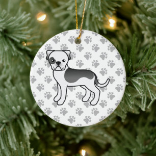 Black Piebald American Bulldog Cute Cartoon Dog Ceramic Tree Decoration