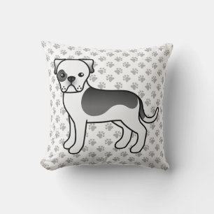 Black Piebald American Bulldog Cute Cartoon Dog Cushion