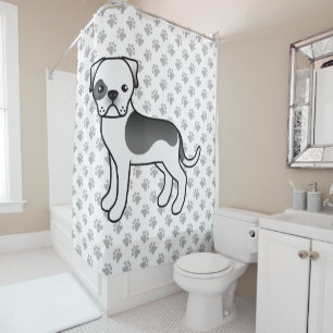 Black Piebald American Bulldog Cute Cartoon Dog Shower Curtain
