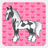 Black Piebald Cartoon Gypsy Vanner Shire Love