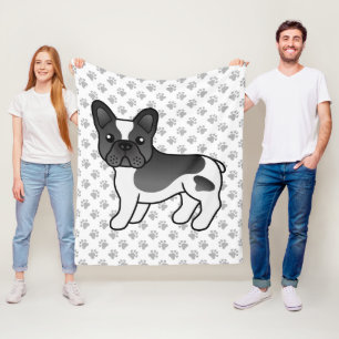 Black Piebald French Bulldog Cute Cartoon Dog Fleece Blanket
