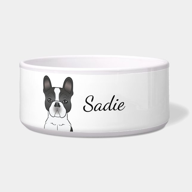 Black Piebald French Bulldog / Frenchie Dog & Name (Front)