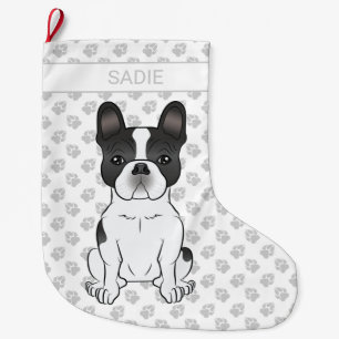 Black Piebald French Bulldog / Frenchie Dog & Name Large Christmas Stocking