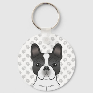 Black Piebald French Bulldog / Frenchie Dog & Paws Key Ring