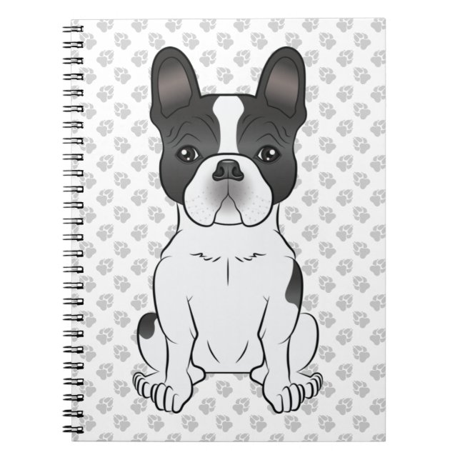 Black Piebald French Bulldog / Frenchie Dog & Paws Notebook (Front)