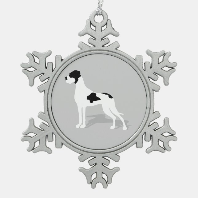 Black Piebald Great Dane Snowflake Pewter Christmas Ornament (Front)