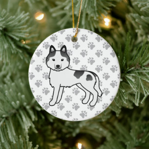 Black Piebald Siberian Husky Cute Cartoon Dog Ceramic Tree Decoration