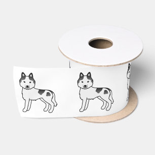 Black Piebald Siberian Husky Cute Cartoon Dog Satin Ribbon