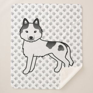Black Piebald Siberian Husky Cute Cartoon Dog Sherpa Blanket