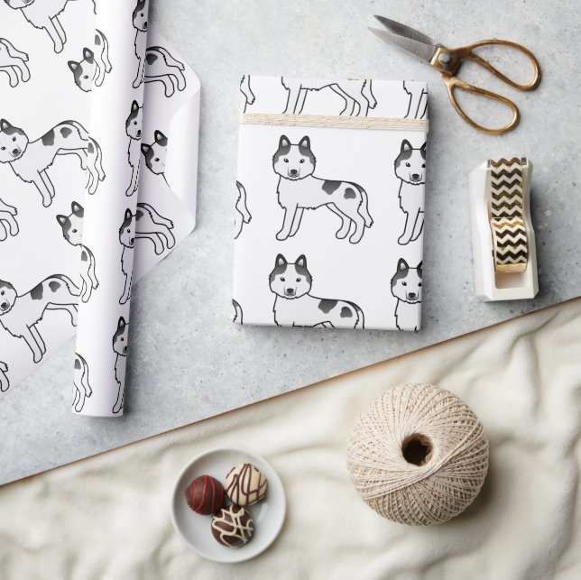 Black Piebald Siberian Husky Cute Dog Pattern Wrapping Paper (Crafts)