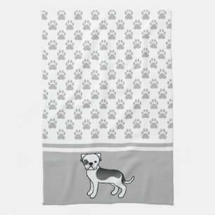 Black Pied American Bulldog With Grey Paws Pattern Tea Towel
