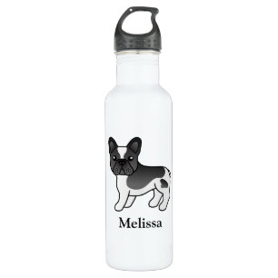 Black Pied French Bulldog Cute Cartoon Dog & Name 710 Ml Water Bottle