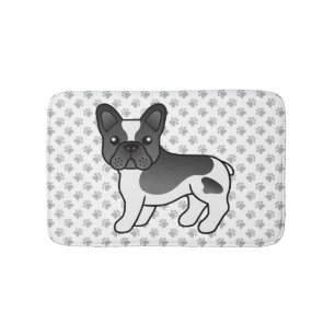 Black Pied French Bulldog Cute Cartoon Dog & Paws Bath Mat
