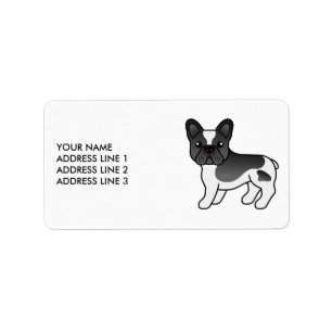 Black Pied French Bulldog Cute Cartoon Dog & Text Label