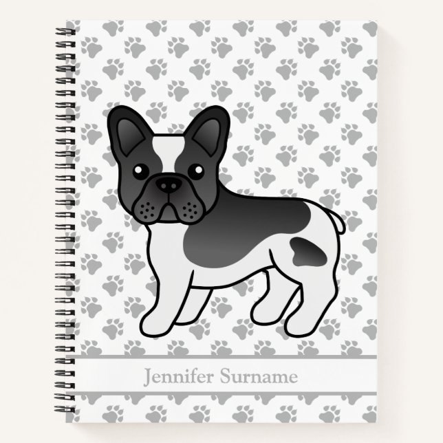 Black Pied French Bulldog Dog & Custom Text Notebook (Front)