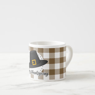 Black Pilgrim Hat on Brown Plaid - Thanksgiving Espresso Cup