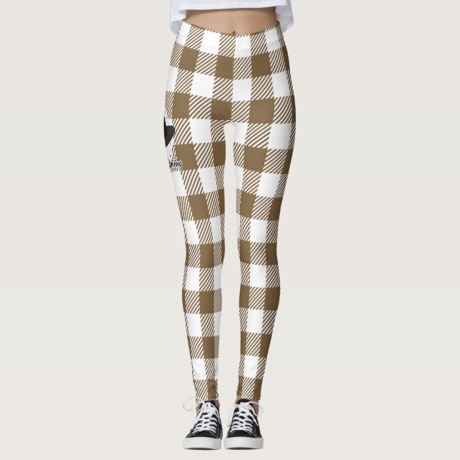 Black Pilgrim Hat on Brown Plaid - Thanksgiving Leggings (Front)