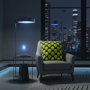 Black Pillow with Green Alien Heads