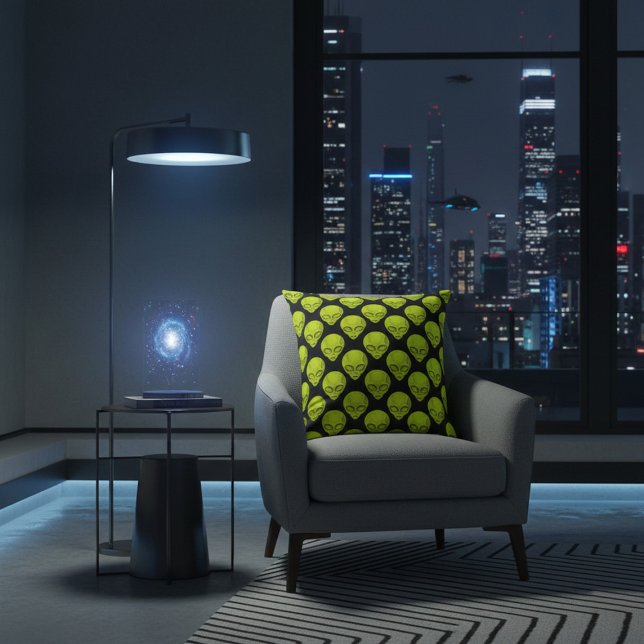 Black Pillow with Green Alien Heads (Creator Uploaded)