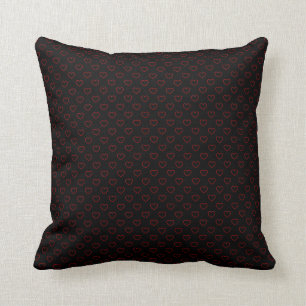 Black Pillow With Little Red-Rimmed Hearts Pattern