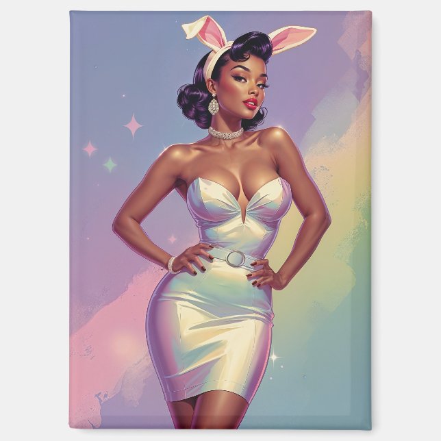 Black Pin-Up Easter Bunny Ears Magnet (Front)