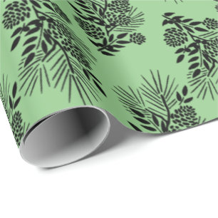 Black Pine Boughs Cones and Berries Your Colour Wrapping Paper