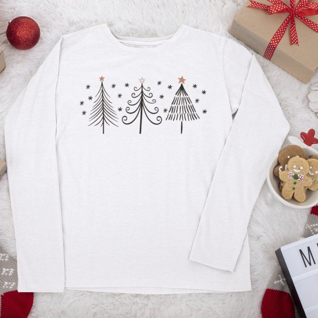 Black Pine Trees Winter Modern Christmas T-Shirt (Creator Uploaded)