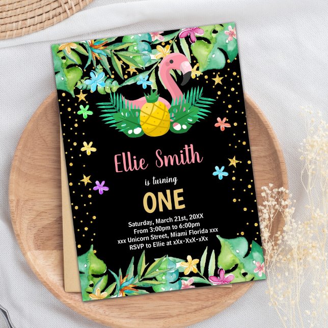 Black Pineapple Flamingo Birthday Invitations (Black Pineapple Flamingo Birthday Invitations)