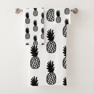 Black Pineapple Pattern Bath Towel Set