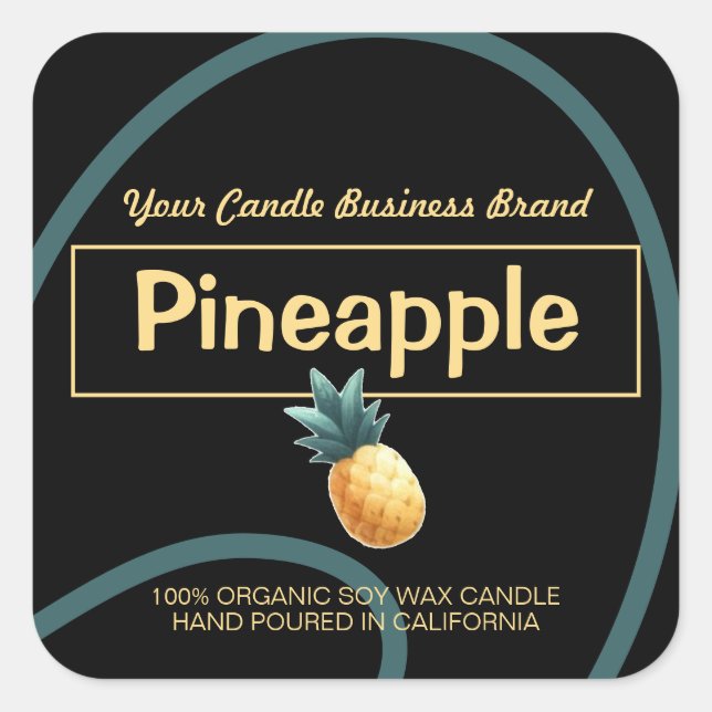 Black Pineapple Style Modern Soy Candles Labels  (Front)