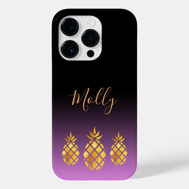 Black pineapples purple name script Case-Mate iPhone case (Back)