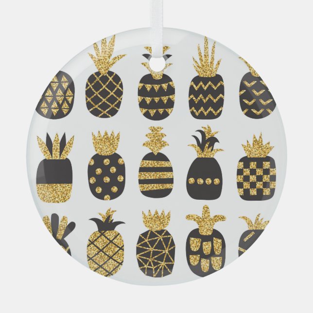 Black Pineapples: Unique Textured Set Glass Tree Decoration (Front)